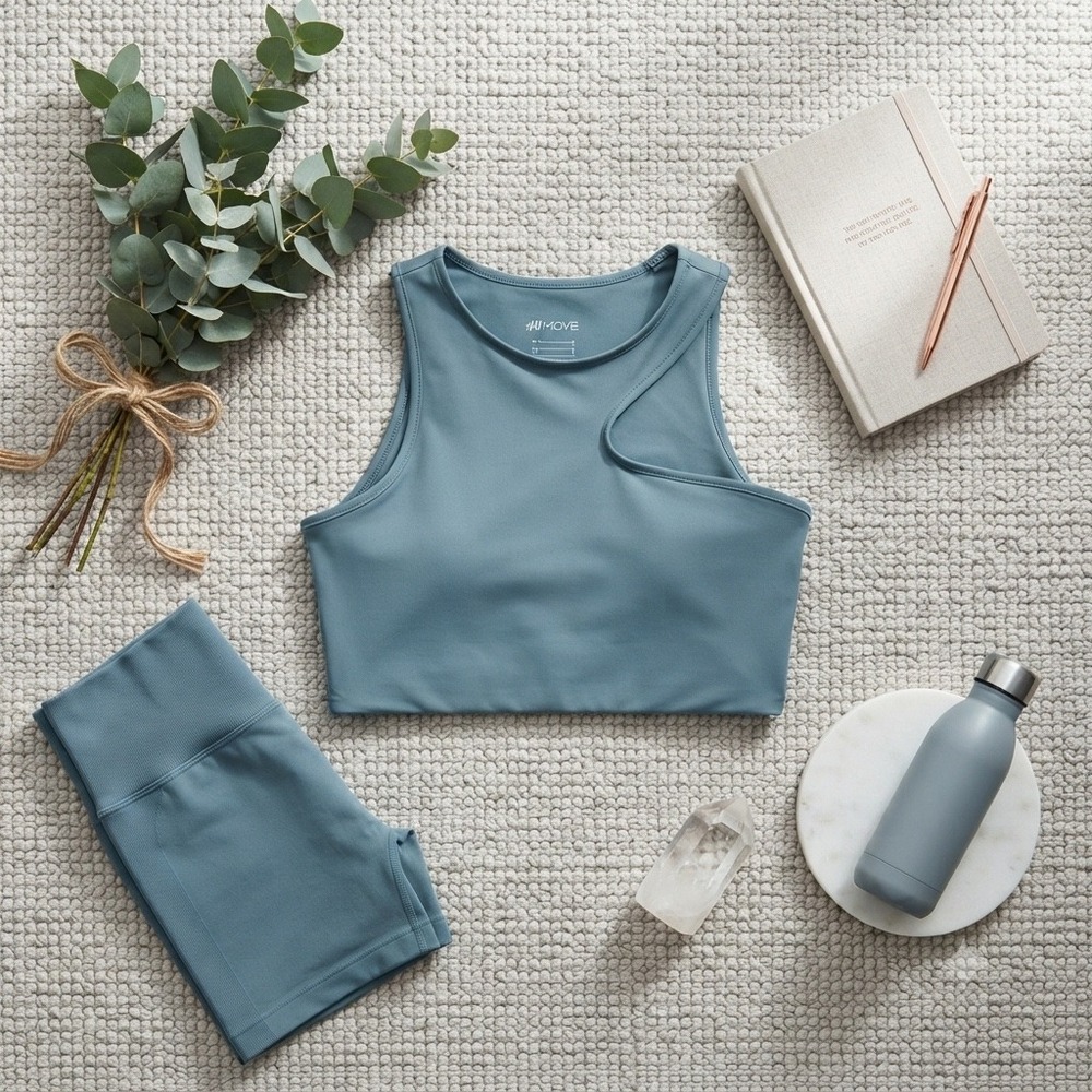 HM Move Women Blue Asymmetric Cutout Sports Bra High Neck Crop Top Large